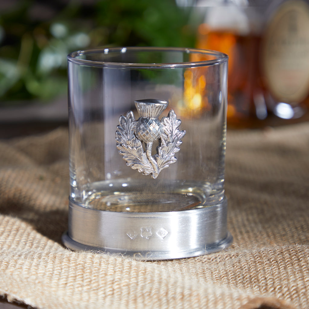 Single Whisky Glass 11oz with Thistle badge